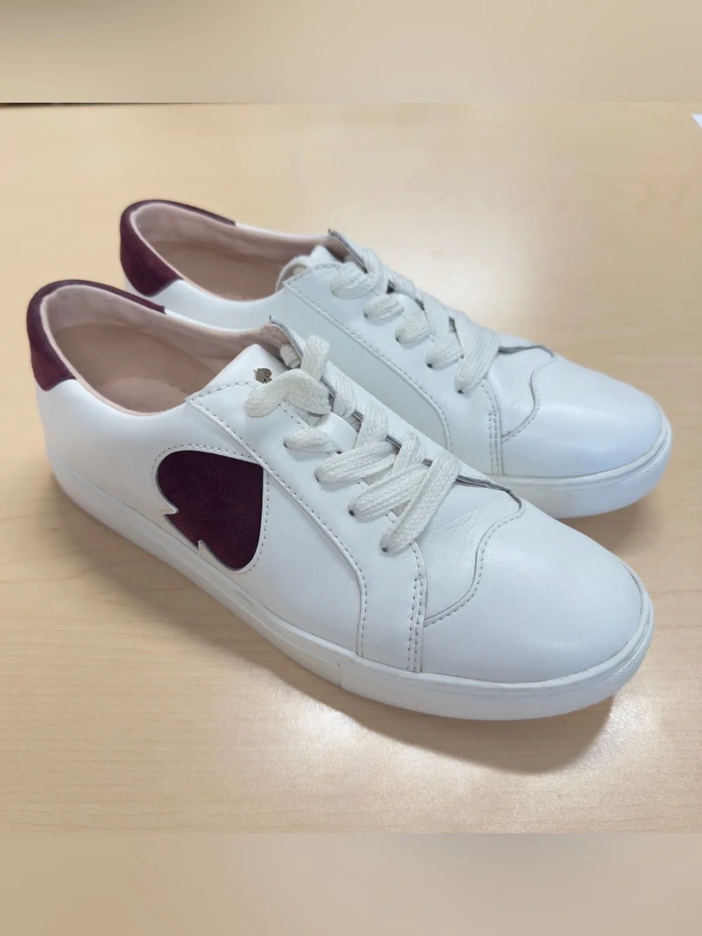 Kate Spade New York Fez White Leather Burgundy Sneakers Size 8.5